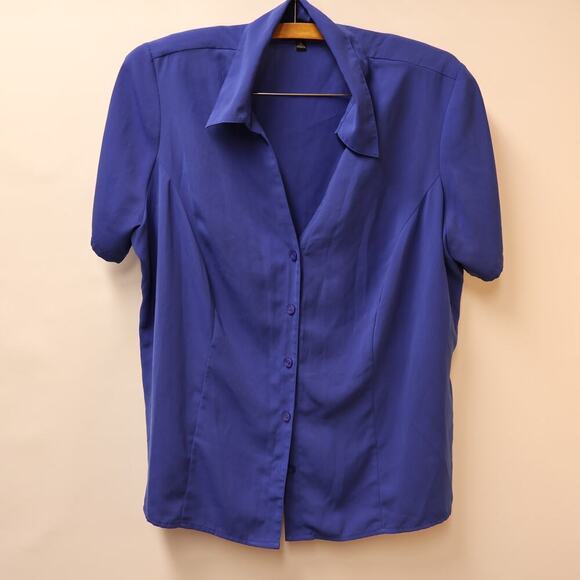 Element Blue Blouse Button Front Size 2XL Short Sleeves Collar Shldr Inserts - Picture 1 of 16